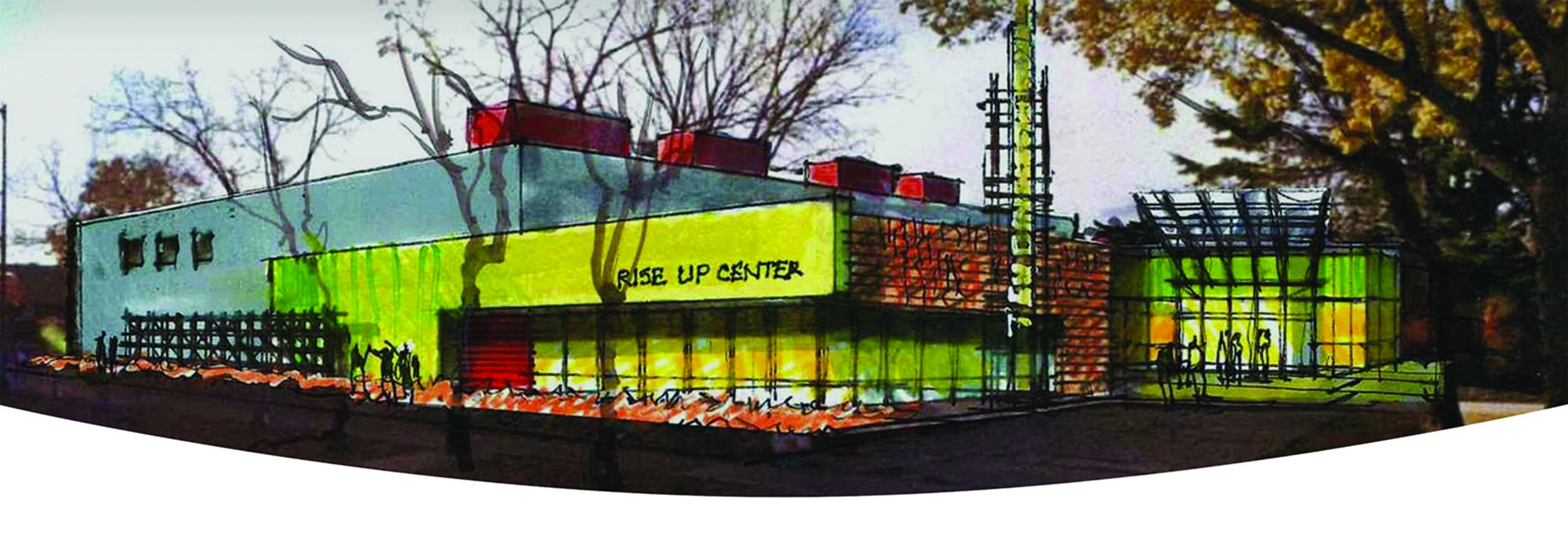 This image depicts the vision for the transformation of the former YWCA Uptown building into the Rise Up Center