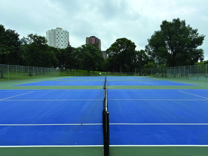 The Loring Park tennis courts in 2017 and 2024